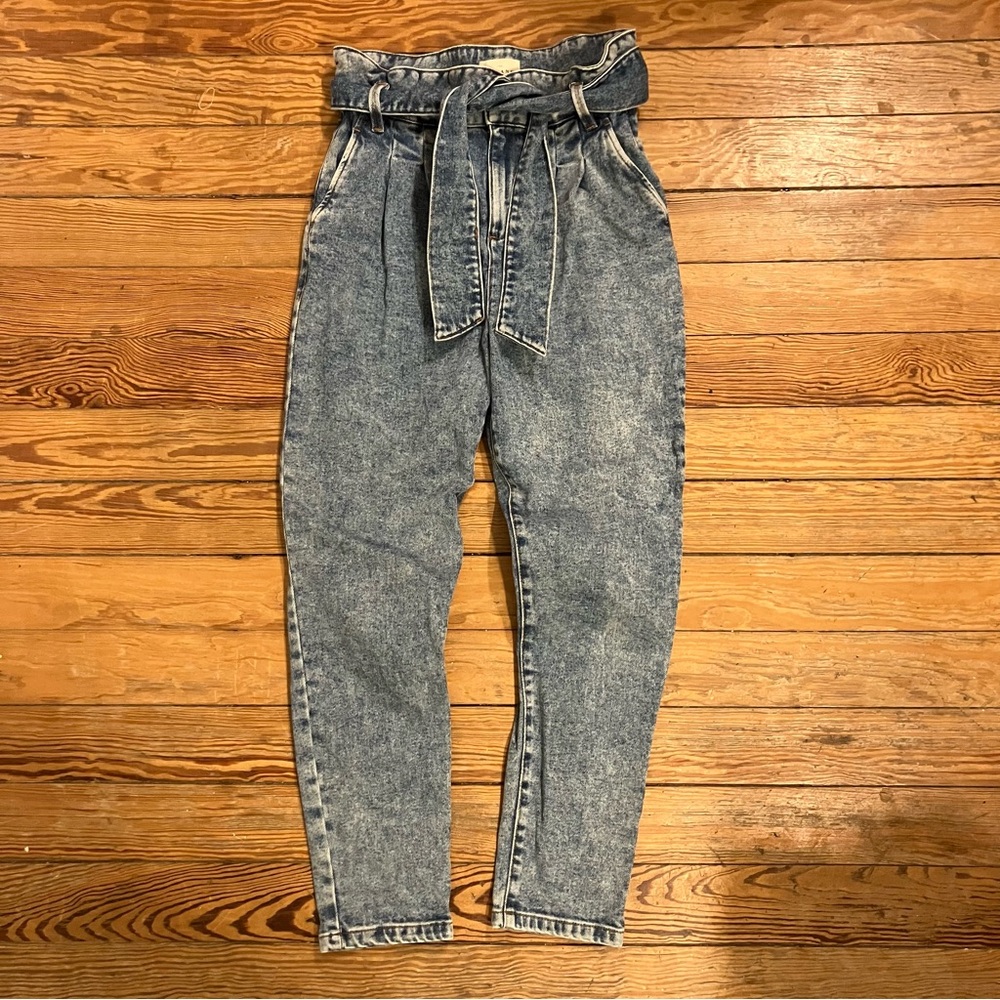 Sézane Paper Bag Waist Belted Jeans | Size 36 Parisian Chic